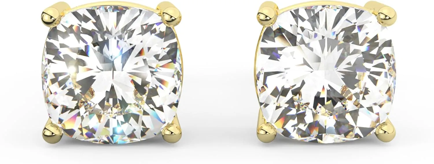 14K Solid Gold Moissanite Cushion Cut Stud Earrings for Women | 1.0 CTW or 2 CTWTotal | Hypoallergenic Lab Grown Gemstone | Push Back or Screw Back | Made in USA | By Adora Fine Jewelry