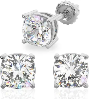 14K Solid Gold Moissanite Cushion Cut Stud Earrings for Women | 1.0 CTW or 2 CTWTotal | Hypoallergenic Lab Grown Gemstone | Push Back or Screw Back | Made in USA | By Adora Fine Jewelry