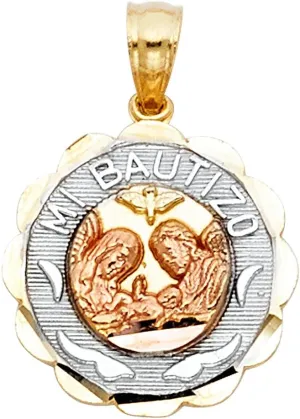 14k Tri Color Gold Religious Baptism Charm Pendant - 4 Different Style Available