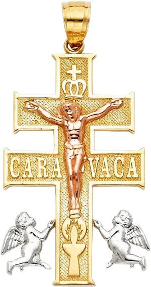 14k Tri Color Gold Religious Cross of Caravaca Pendant