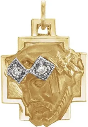 14K Yellow Gold & White 15.4x11.2 mm Face of Jesus Pendant Face of Jesus Pendant (Ecce Homo)