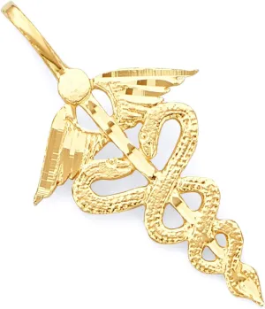14k Yellow Gold Caduceus Symbol Pendant