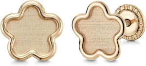 14k Yellow Gold Flower Stud Earrings Matte Finish, Covered Screwback Closure for Girls and Women