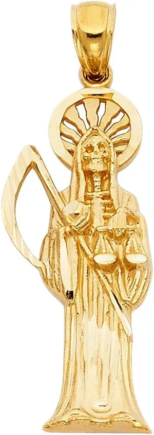 14k Yellow Gold Religious Santa Muerte Pendant