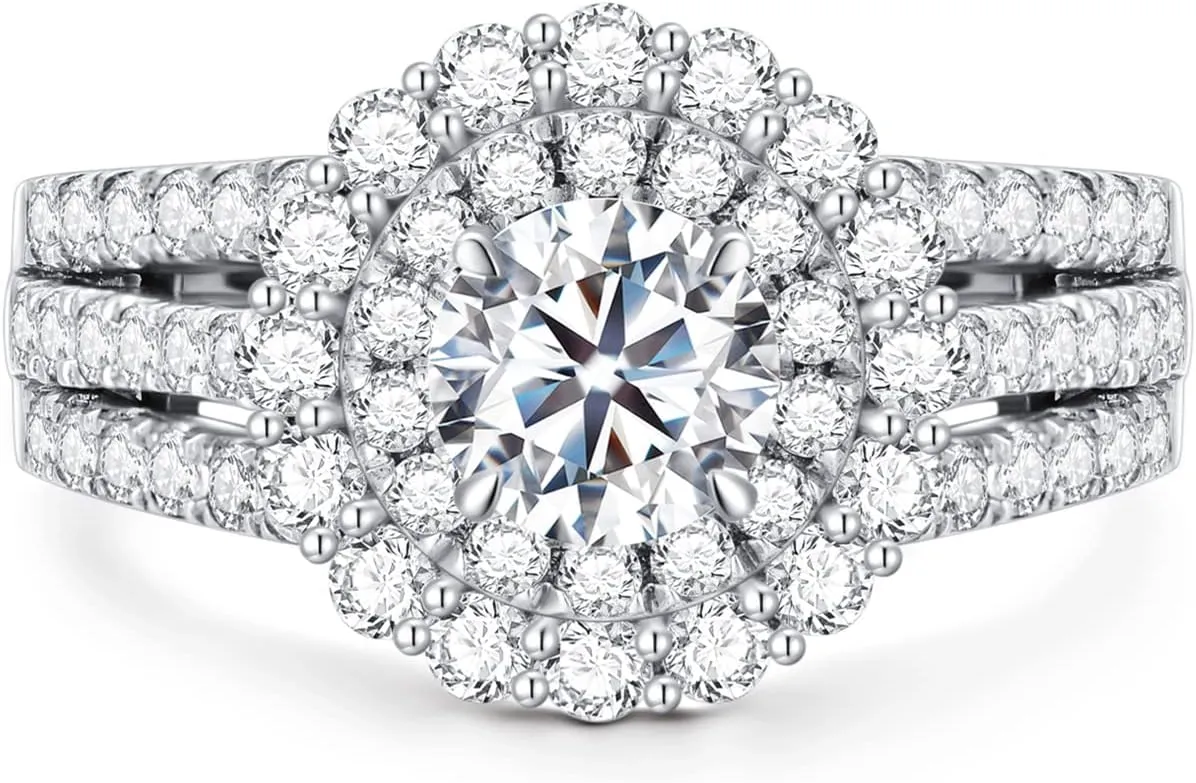 1.5 Carat (ctw) D-VVS1 Moissanite Engagement Rings for Women Platinum Plated Silver Rings Moissanite Rings