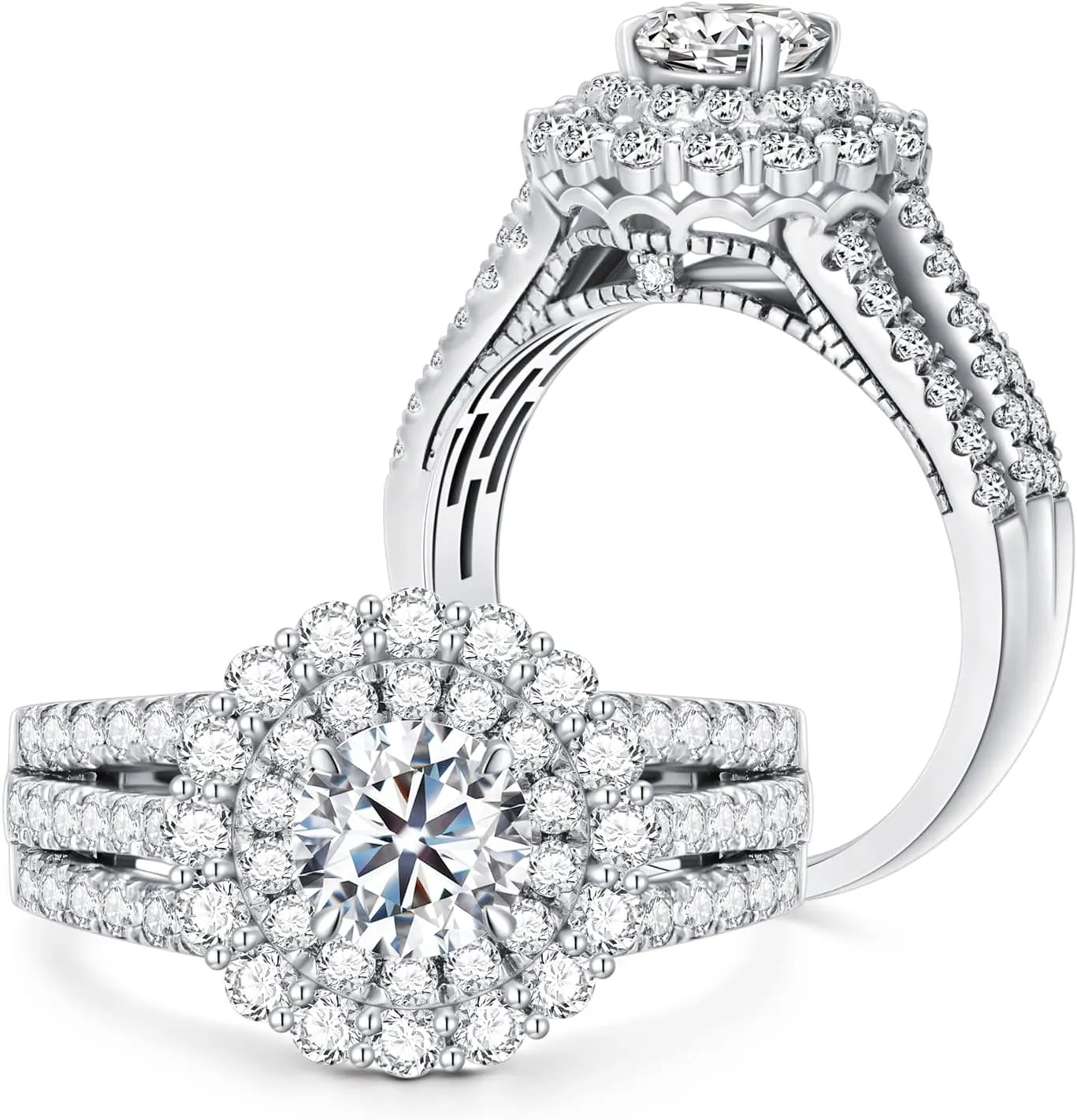 1.5 Carat (ctw) D-VVS1 Moissanite Engagement Rings for Women Platinum Plated Silver Rings Moissanite Rings