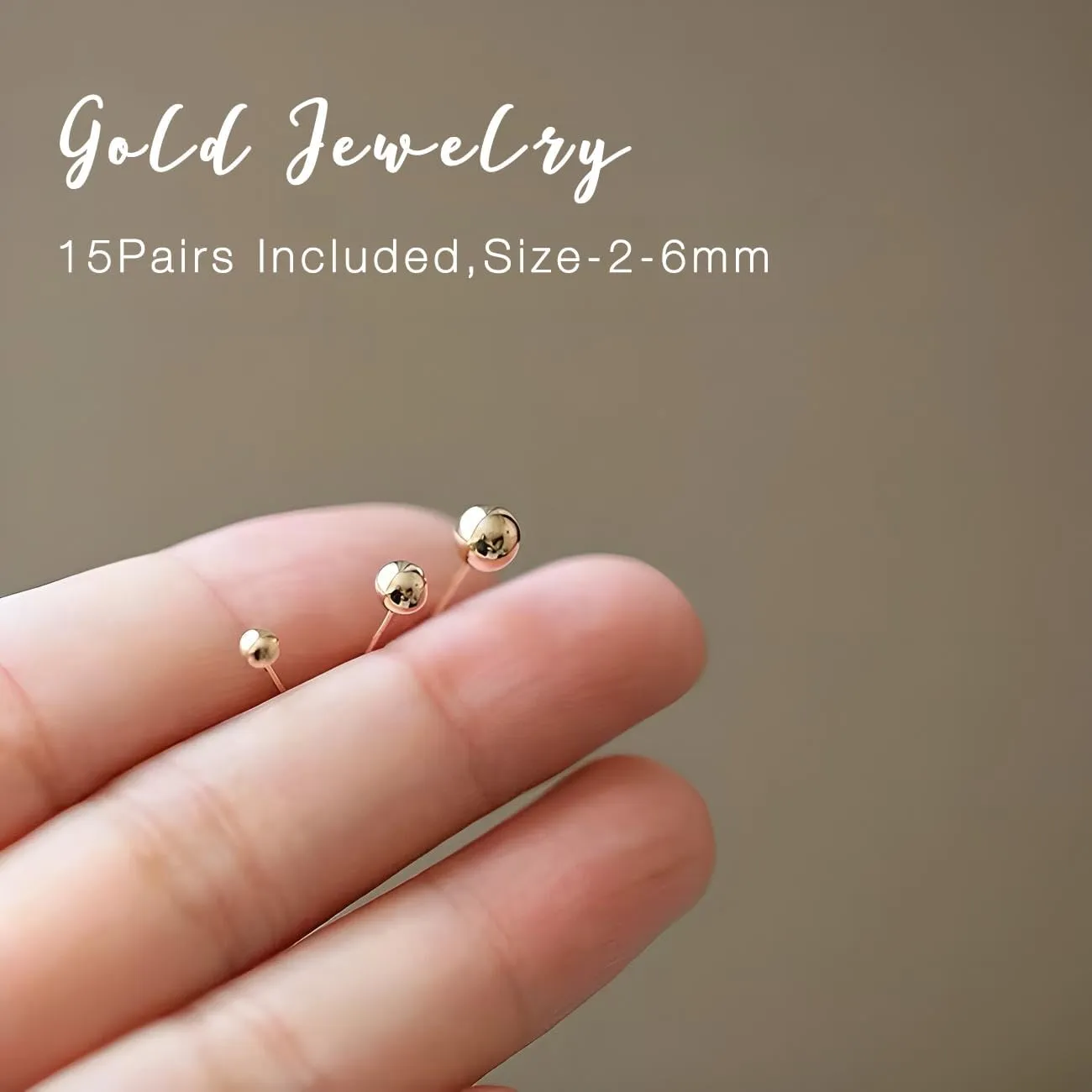 15 Pairs Surgical Steel Ball Stud Earrings Set for Women & Men, 2-6mm, Silver & Gold, Hypoallergenic, 316L Stianless Steel
