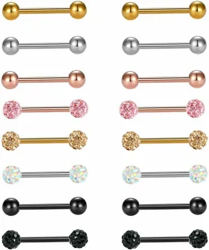 16 PCs Surgical Steel Barbells Tongue Ring Piercing 14G 5 8"16mm Unique Delicate Jewelry Accessories