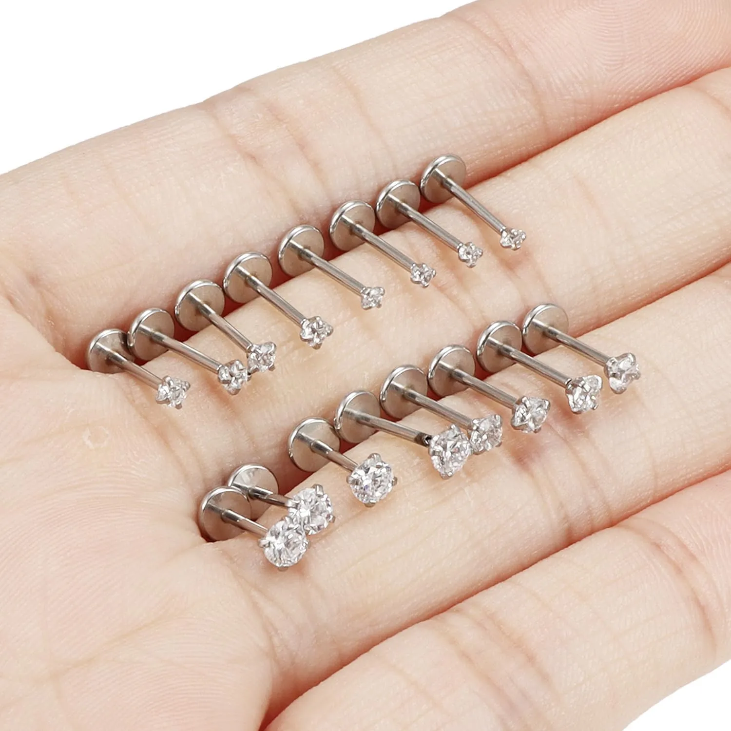 16G 18G 20G Threadless Flat Back Nose Ring Studs Earrings 316L Stainless Surgical Steel Tragus Helix Cartilage Earrings Medusa Labret Lip Rings Piercing Jewelry For Women Men CZ 1.5mm-3mm