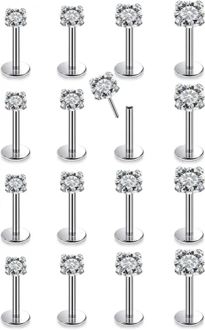 16G 18G 20G Threadless Flat Back Nose Ring Studs Earrings 316L Stainless Surgical Steel Tragus Helix Cartilage Earrings Medusa Labret Lip Rings Piercing Jewelry For Women Men CZ 1.5mm-3mm