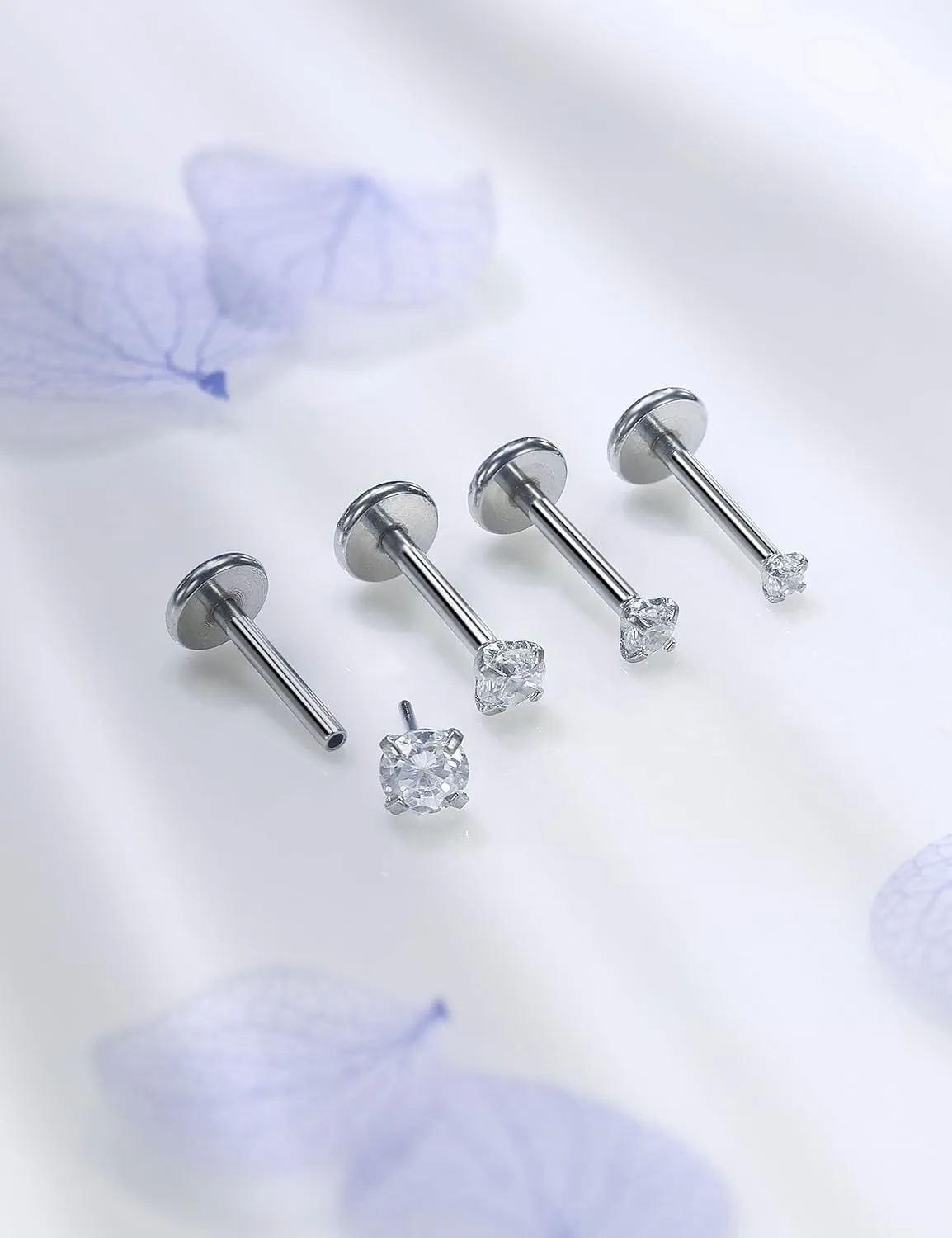 16G 18G 20G Threadless Flat Back Nose Ring Studs Earrings 316L Stainless Surgical Steel Tragus Helix Cartilage Earrings Medusa Labret Lip Rings Piercing Jewelry For Women Men CZ 1.5mm-3mm