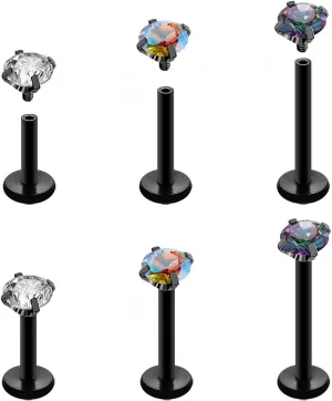 16G 18G Tragus Labret Lip Piercing Jewelry Black, Internally Threaded Surgical Steel CZ Studs for Women Men, 6mm 8mm 10mm Labret Nose Stud Cartilage Helix Medusa Conch Piercing Jewelry