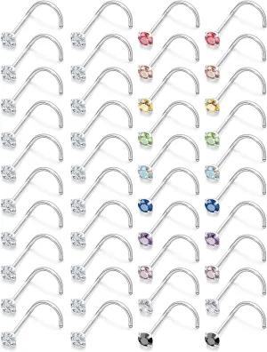18G 20G 22G Round Cubic Zirconia Nose Rings Studs for Women Men 316L Stainless Surgical Steel Nose Ring Stud Piercing Jewelry Silver Clear CZ 1.5mm 2mm