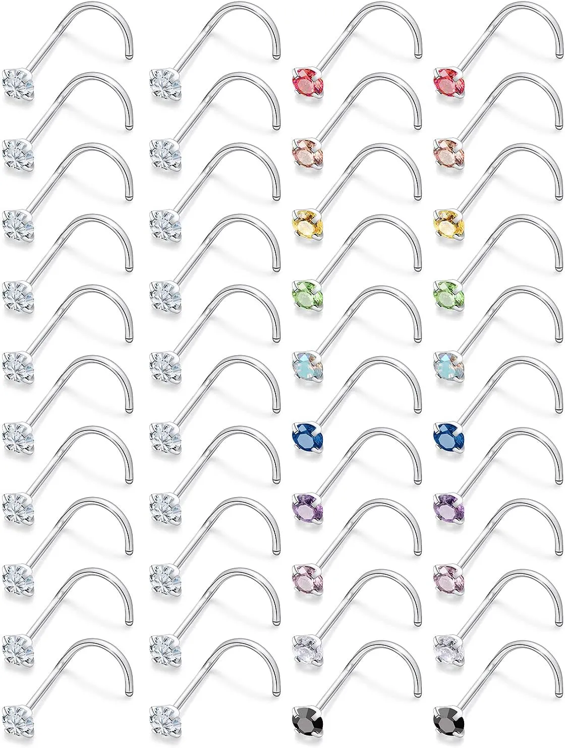 18G 20G 22G Round Cubic Zirconia Nose Rings Studs for Women Men 316L Stainless Surgical Steel Nose Ring Stud Piercing Jewelry Silver Clear CZ 1.5mm 2mm