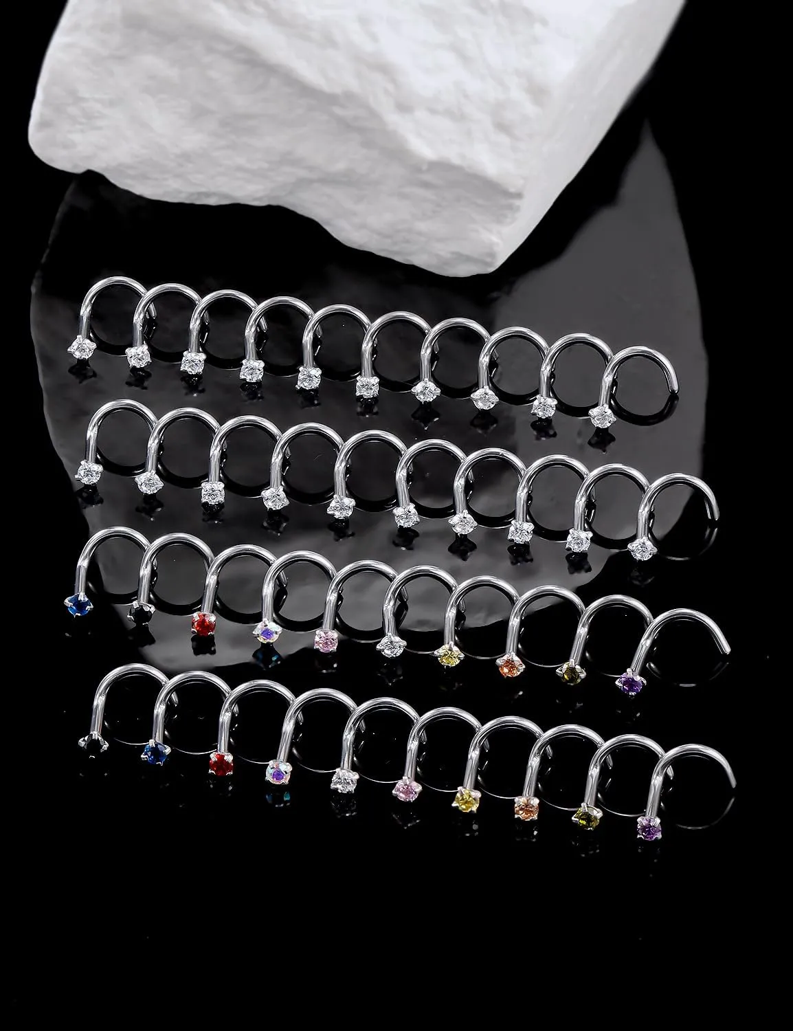 18G 20G 22G Round Cubic Zirconia Nose Rings Studs for Women Men 316L Stainless Surgical Steel Nose Ring Stud Piercing Jewelry Silver Clear CZ 1.5mm 2mm