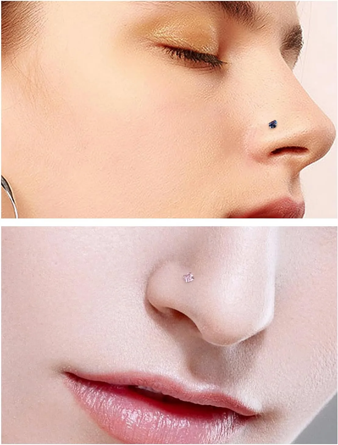 18G 20G 22G Round Cubic Zirconia Nose Rings Studs for Women Men 316L Stainless Surgical Steel Nose Ring Stud Piercing Jewelry Silver Clear CZ 1.5mm 2mm