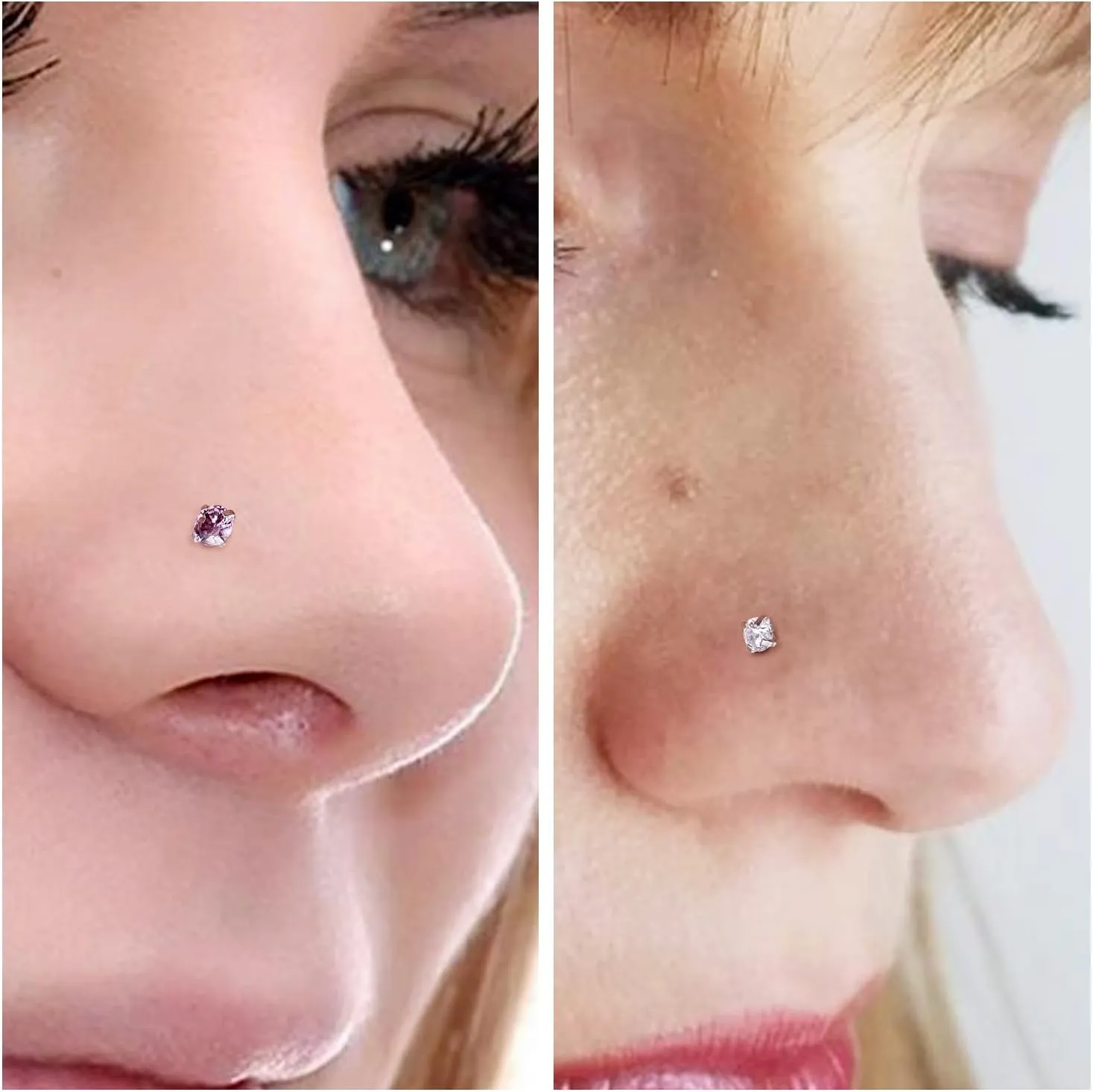 18G 20G 22G Round Cubic Zirconia Nose Rings Studs for Women Men 316L Stainless Surgical Steel Nose Ring Stud Piercing Jewelry Silver Clear CZ 1.5mm 2mm
