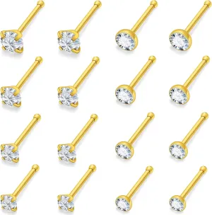 18G 20G 22G Round Cubic Zirconia Nose Rings Studs for Women Men 316L Stainless Surgical Steel Nose Ring Stud Piercing Jewelry Silver Gold Clear CZ 1.5mm 2mm 2.5mm 3mm