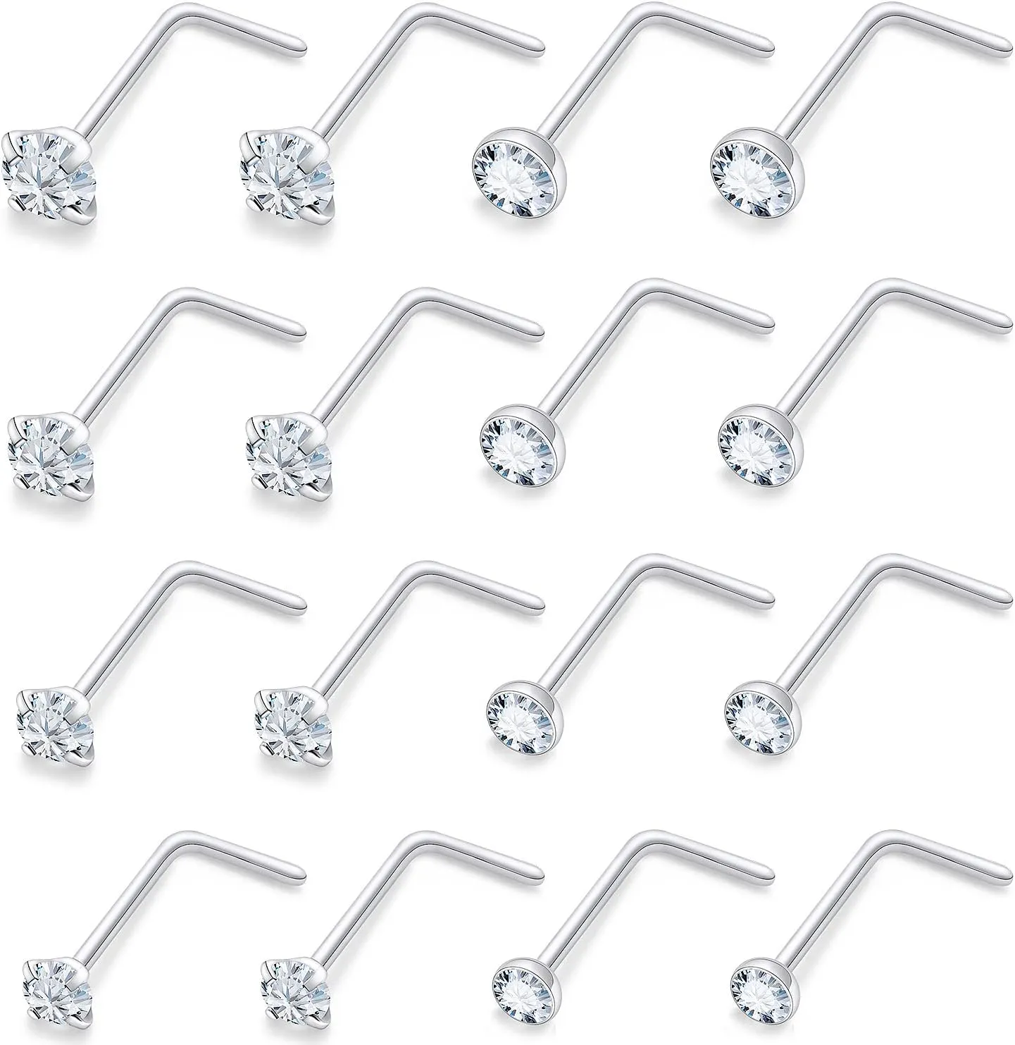 18G 20G 22G Round Cubic Zirconia Nose Rings Studs for Women Men 316L Stainless Surgical Steel Nose Ring Stud Piercing Jewelry Silver Gold Clear CZ 1.5mm 2mm 2.5mm 3mm