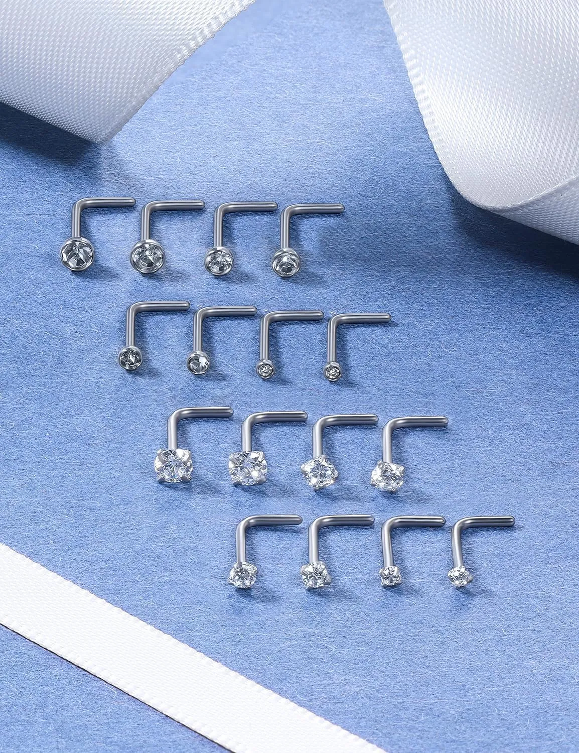 18G 20G 22G Round Cubic Zirconia Nose Rings Studs for Women Men 316L Stainless Surgical Steel Nose Ring Stud Piercing Jewelry Silver Gold Clear CZ 1.5mm 2mm 2.5mm 3mm