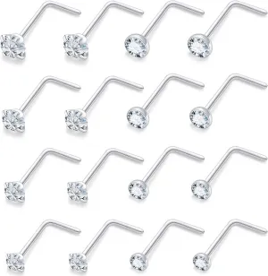 18G 20G 22G Round Cubic Zirconia Nose Rings Studs for Women Men 316L Stainless Surgical Steel Nose Ring Stud Piercing Jewelry Silver Gold Clear CZ 1.5mm 2mm 2.5mm 3mm