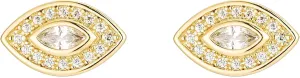 18k Gold Evil Eye Stud Earrings - 18K Gold Plated Delicate Minimalist Earrings with White Zircon Stones | Symbolic Protection Jewelry for Women, Gift for Her