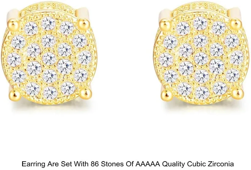 18K Gold Plated 925 Sterling Silver Iced Out Cubic Zirconia Screw Back Round Stud Earring For Men Hypoallergenic Earring Micropave Hip Hop Jewelry CHARLINLIOL