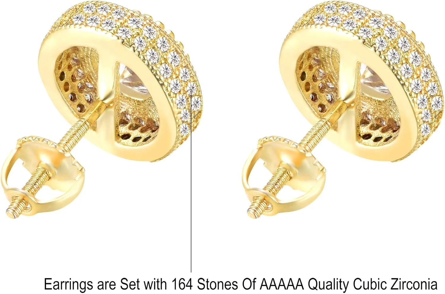 18K Gold Plated 925 Sterling Silver Iced Out Cubic Zirconia Screw Back Round Stud Earring For Men Hypoallergenic Earring Micropave Hip Hop Jewelry CHARLINLIOL