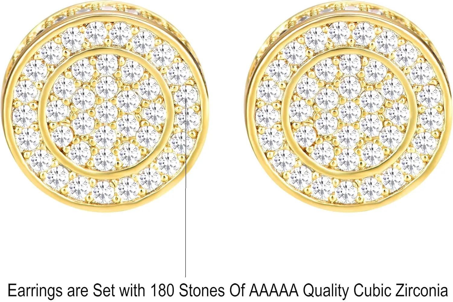 18K Gold Plated 925 Sterling Silver Iced Out Cubic Zirconia Screw Back Round Stud Earring For Men Hypoallergenic Earring Micropave Hip Hop Jewelry CHARLINLIOL