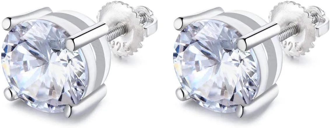 18K Gold Plated 925 Sterling Silver Iced Out Cubic Zirconia Screw Back Round Stud Earring For Men Hypoallergenic Earring Micropave Hip Hop Jewelry CHARLINLIOL