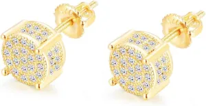 18K Gold Plated 925 Sterling Silver Iced Out Cubic Zirconia Screw Back Round Stud Earring For Men Hypoallergenic Earring Micropave Hip Hop Jewelry CHARLINLIOL