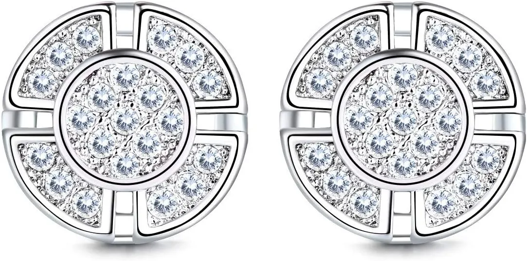 18K Gold Plated 925 Sterling Silver Iced Out Cubic Zirconia Screw Back Round Stud Earring For Men Hypoallergenic Earring Micropave Hip Hop Jewelry CHARLINLIOL