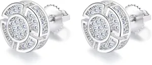 18K Gold Plated 925 Sterling Silver Iced Out Cubic Zirconia Screw Back Round Stud Earring For Men Hypoallergenic Earring Micropave Hip Hop Jewelry CHARLINLIOL