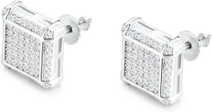 18K Gold Plated 925 Sterling Silver Iced Out Cubic Zirconia Screw Back Square Stud Earring For Men and Women Hypoallergenic Earring TwoTone Micropave Hip Hop Jewelry