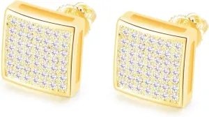 18K Gold Plated 925 Sterling Silver Iced Out Cubic Zirconia Screw Back Square Stud Earring For Men Hypoallergenic Earring Micropave Hip Hop Jewelry CHARLINLIOL