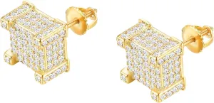 18K Gold Plated 925 Sterling Silver Iced Out Cubic Zirconia Screw Back Square Stud Earring For Men Hypoallergenic Earring Micropave Hip Hop Jewelry CHARLINLIOL