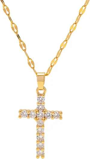 18K Gold Plated Cubic Zirconia Cross Necklace for Women | Non-Tarnish Gold Pendant | Elegant Faith Jewelry | Diamond Cross Necklace