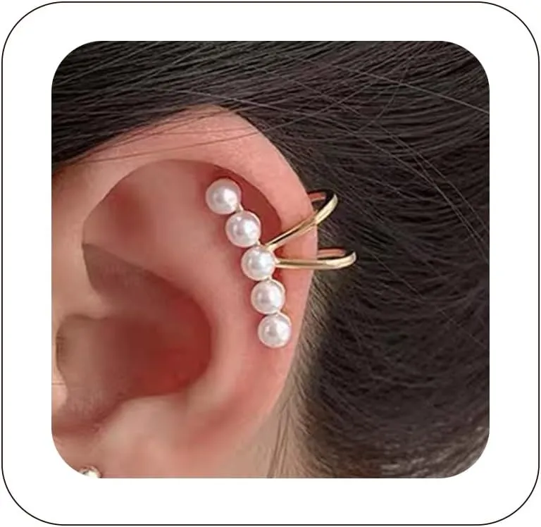 1Pair of Pearl Earrings Cuff For Women Non Piercing Fake Cartilage Wrap Ear Cuff Fashion Earrings Hypoallergenic Ear Cuff Ear Clip on Dainty Jewelry Accessory for Women Trendy