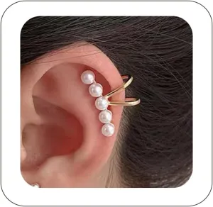 1Pair of Pearl Earrings Cuff For Women Non Piercing Fake Cartilage Wrap Ear Cuff Fashion Earrings Hypoallergenic Ear Cuff Ear Clip on Dainty Jewelry Accessory for Women Trendy