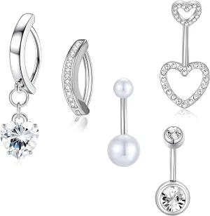 1SET White Tesselation Zircon 1.6mm(14G) Long Heart-shaped Navel Belly Studs Kit Belly Button Piercing Hidden Helix Earring Body Piercing Jewelry For Women Titanium Steel Stainless Steel 10mm
