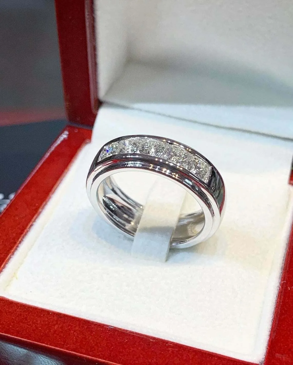 2 Ct Round Cut Diamond Men's Wedding Band Ring, 14k White Gold Finish, Channel Set, Real Silver (White, 9.5)