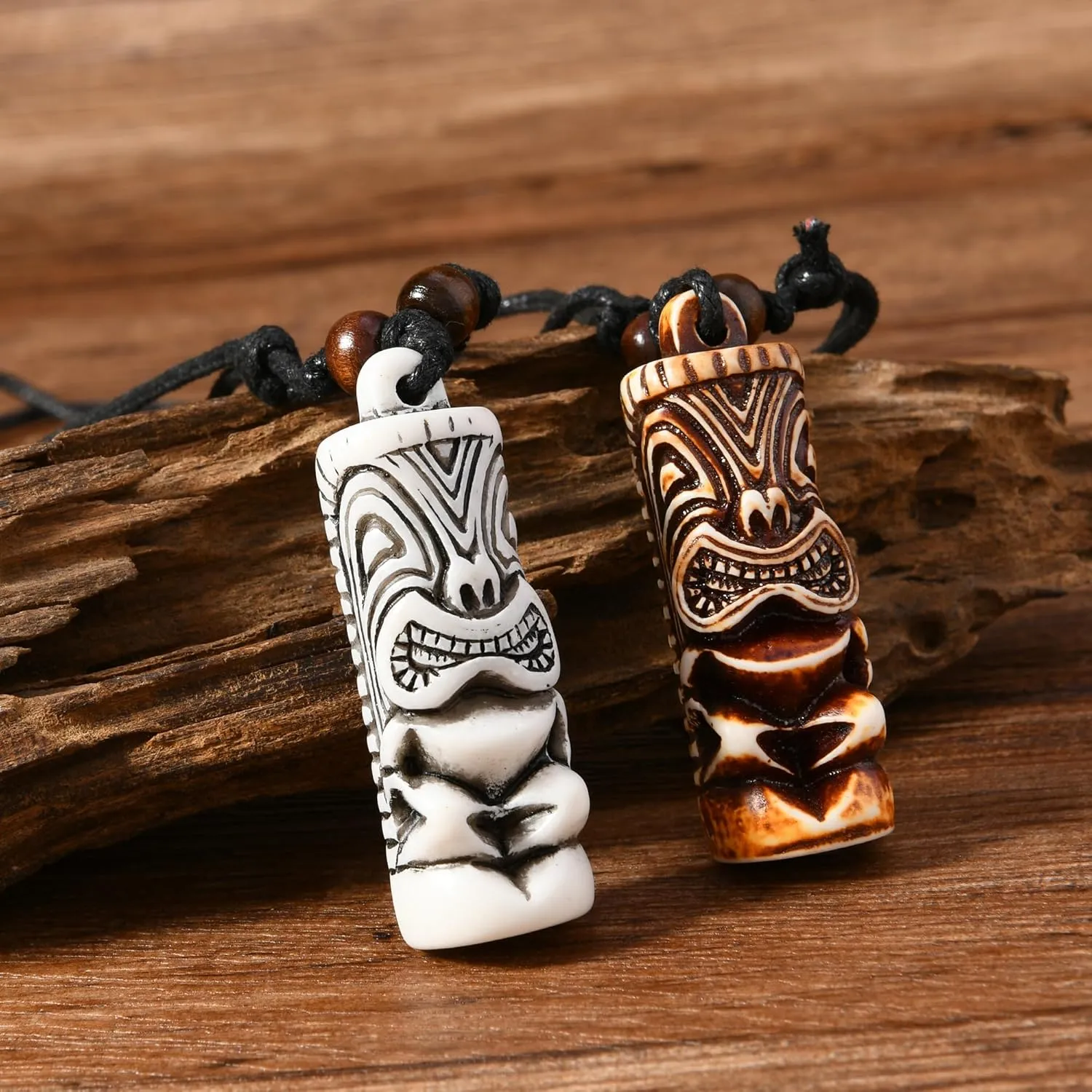 2 PCS Hawaiian Protection Amulet Lucky Pendant Necklace Set Tiki Fish Hook Turtles Tortoise Shark Wolf Tooth Caved Satue Pendant Necklace Handmade Polynesian Ethnic Tribal Vintage Surfer Beach Necklaces for Men Women
