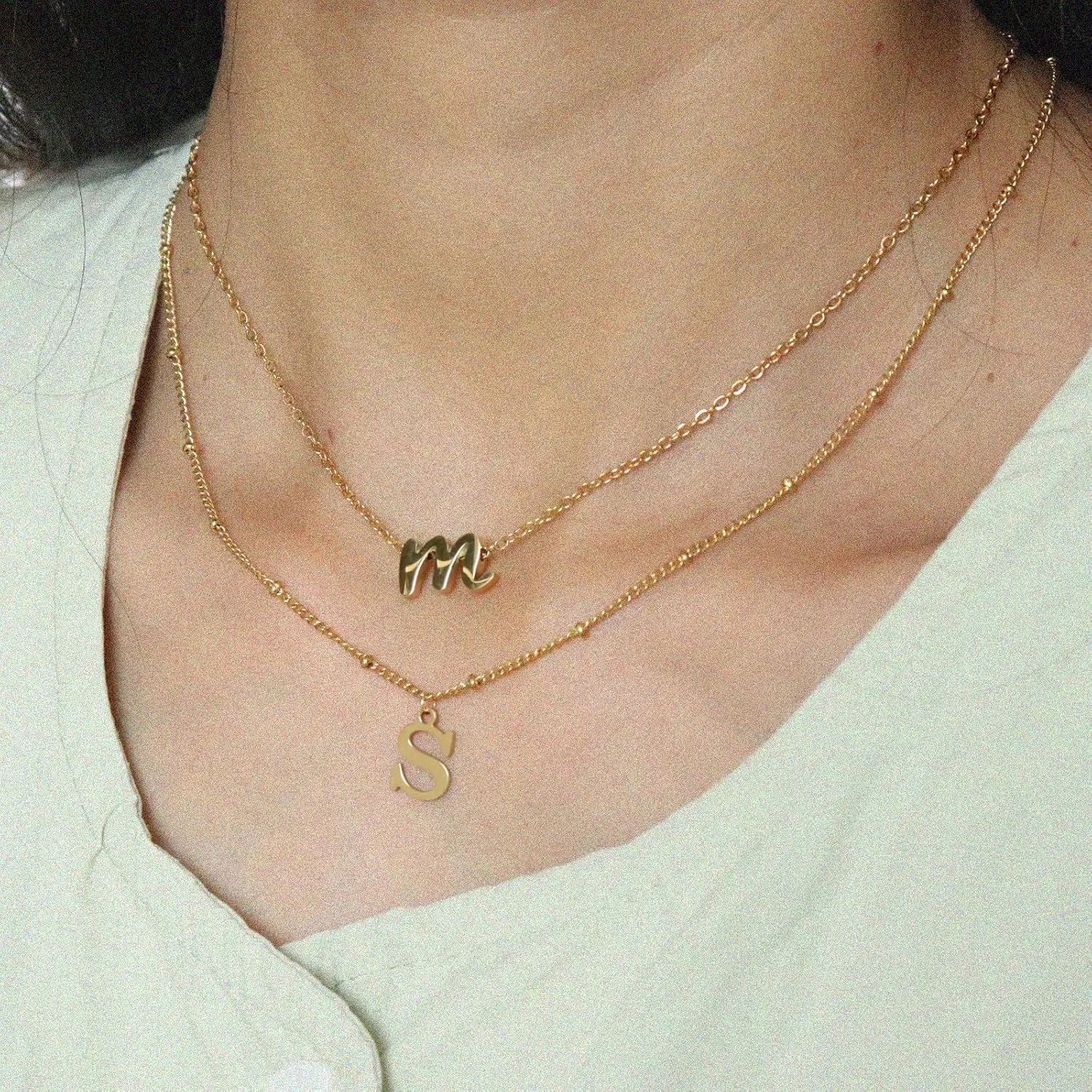 2 Pcs Layered Initial Necklaces for Women, 14K Gold Plated Letter A-Z Pendant Necklace Trendy Personalized Layered Gold Tiny Initial Dainty Necklaces for Women teenagers Jewelry
