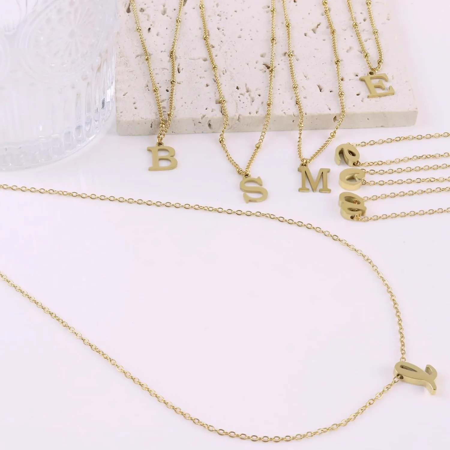 2 Pcs Layered Initial Necklaces for Women, 14K Gold Plated Letter A-Z Pendant Necklace Trendy Personalized Layered Gold Tiny Initial Dainty Necklaces for Women teenagers Jewelry