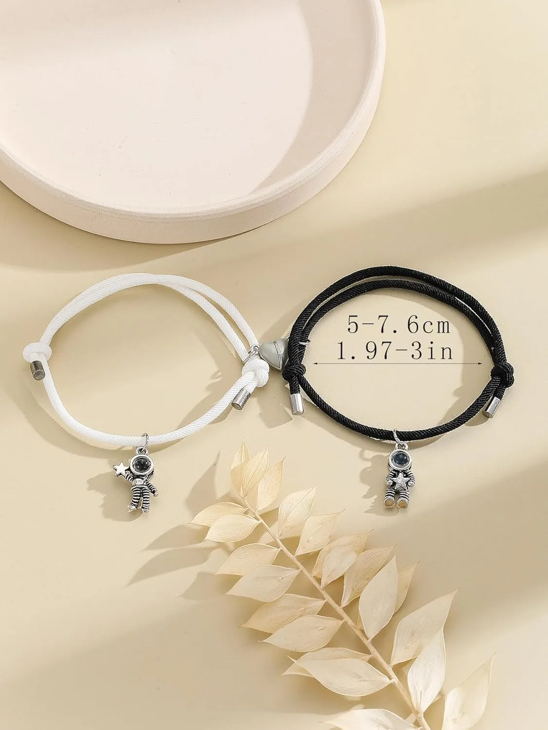2-piece set: Luminous heart-shaped projection bracelet - I Love You in 100 languages, exclusively for couples, Valentine's Day gift Heart black white