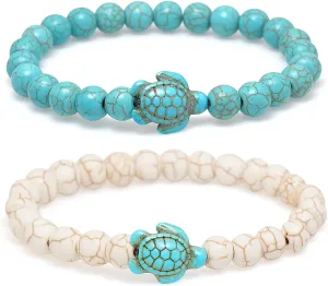 2 Pieces Beads Bracelets for Women Natural Stone Bracelet Turquoise Turtle Bracelet Adjustable Stretch Beaded Bracelets
