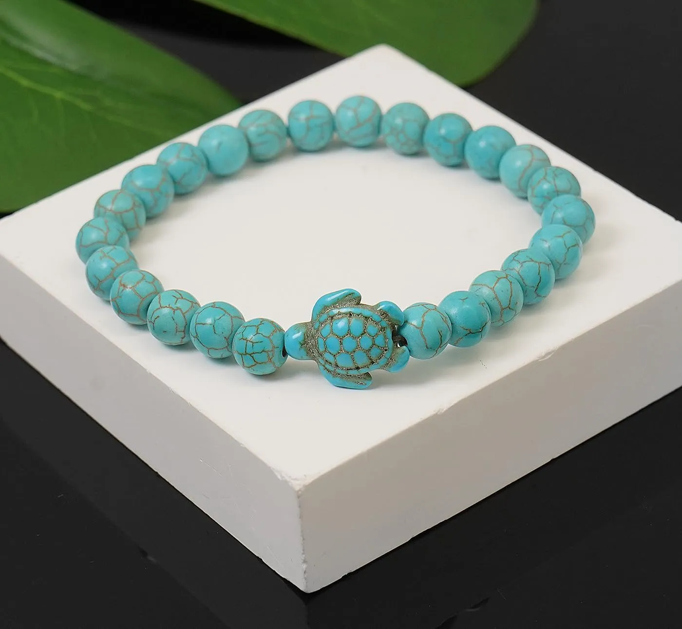 2 Pieces Beads Bracelets for Women Natural Stone Bracelet Turquoise Turtle Bracelet Adjustable Stretch Beaded Bracelets
