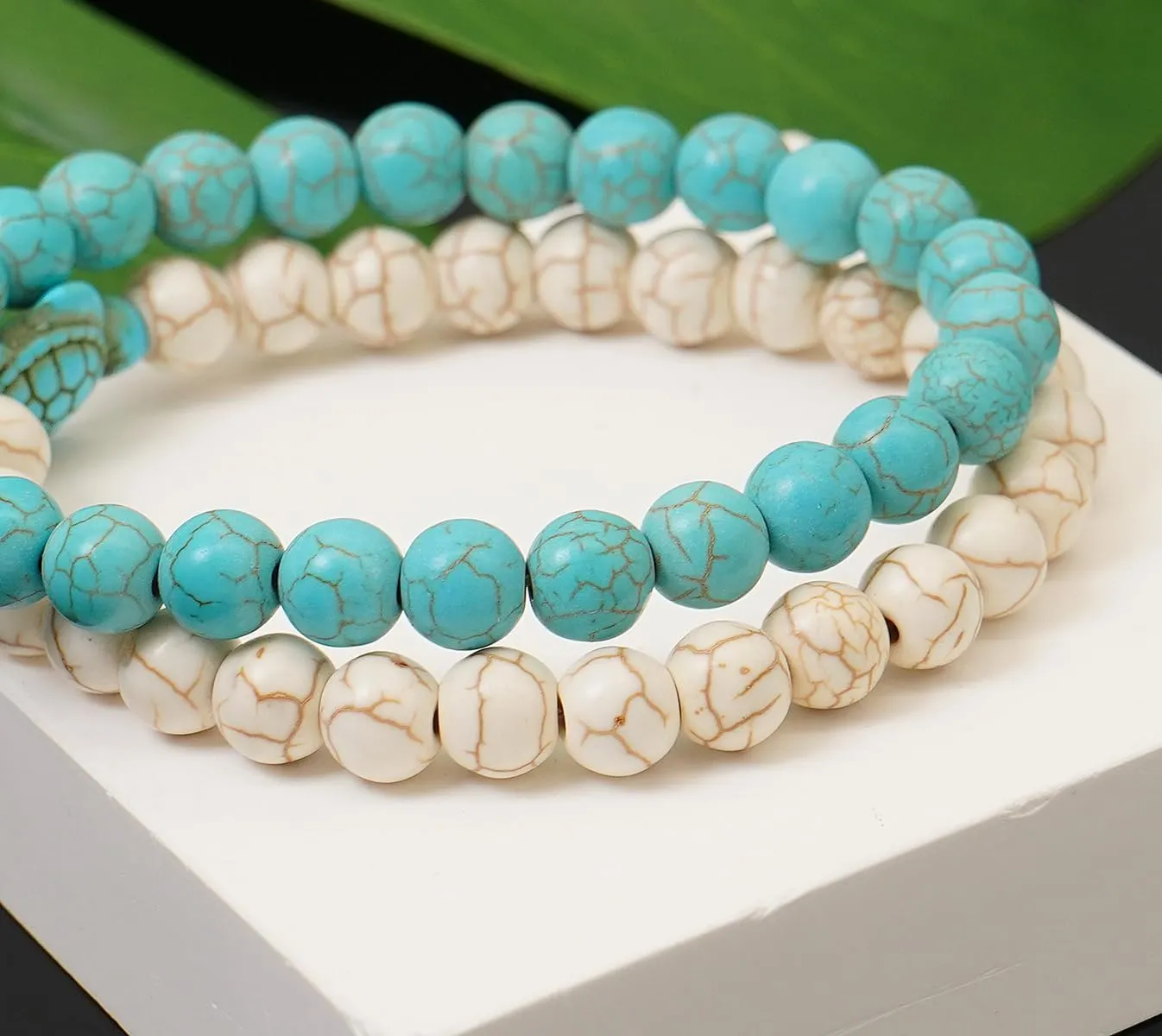2 Pieces Beads Bracelets for Women Natural Stone Bracelet Turquoise Turtle Bracelet Adjustable Stretch Beaded Bracelets