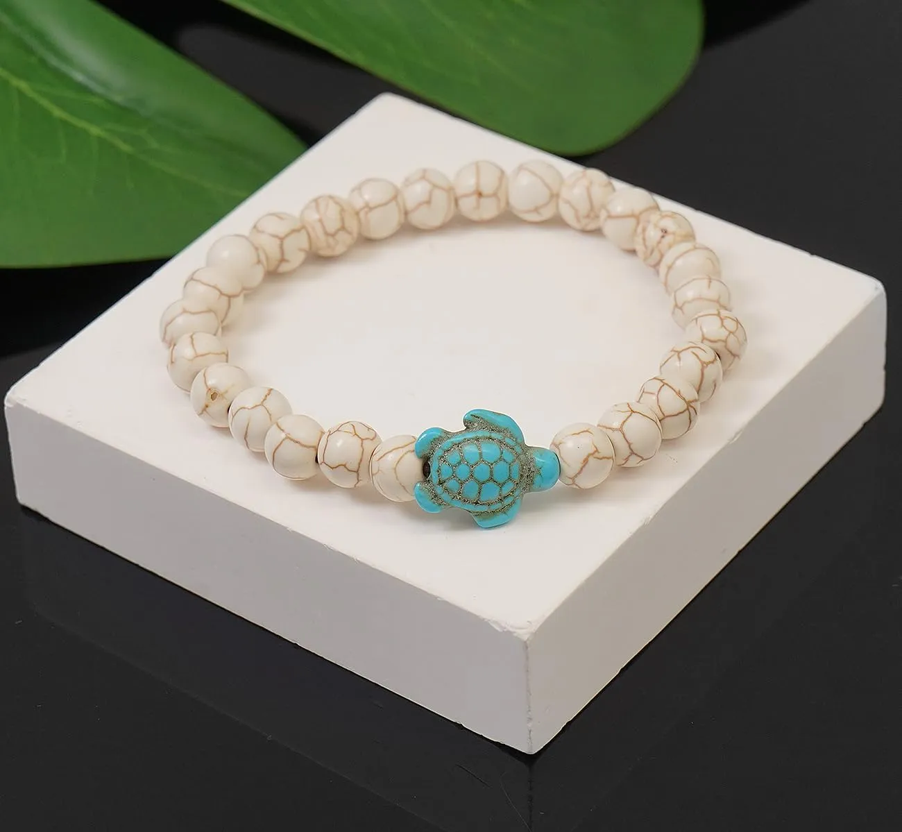 2 Pieces Beads Bracelets for Women Natural Stone Bracelet Turquoise Turtle Bracelet Adjustable Stretch Beaded Bracelets