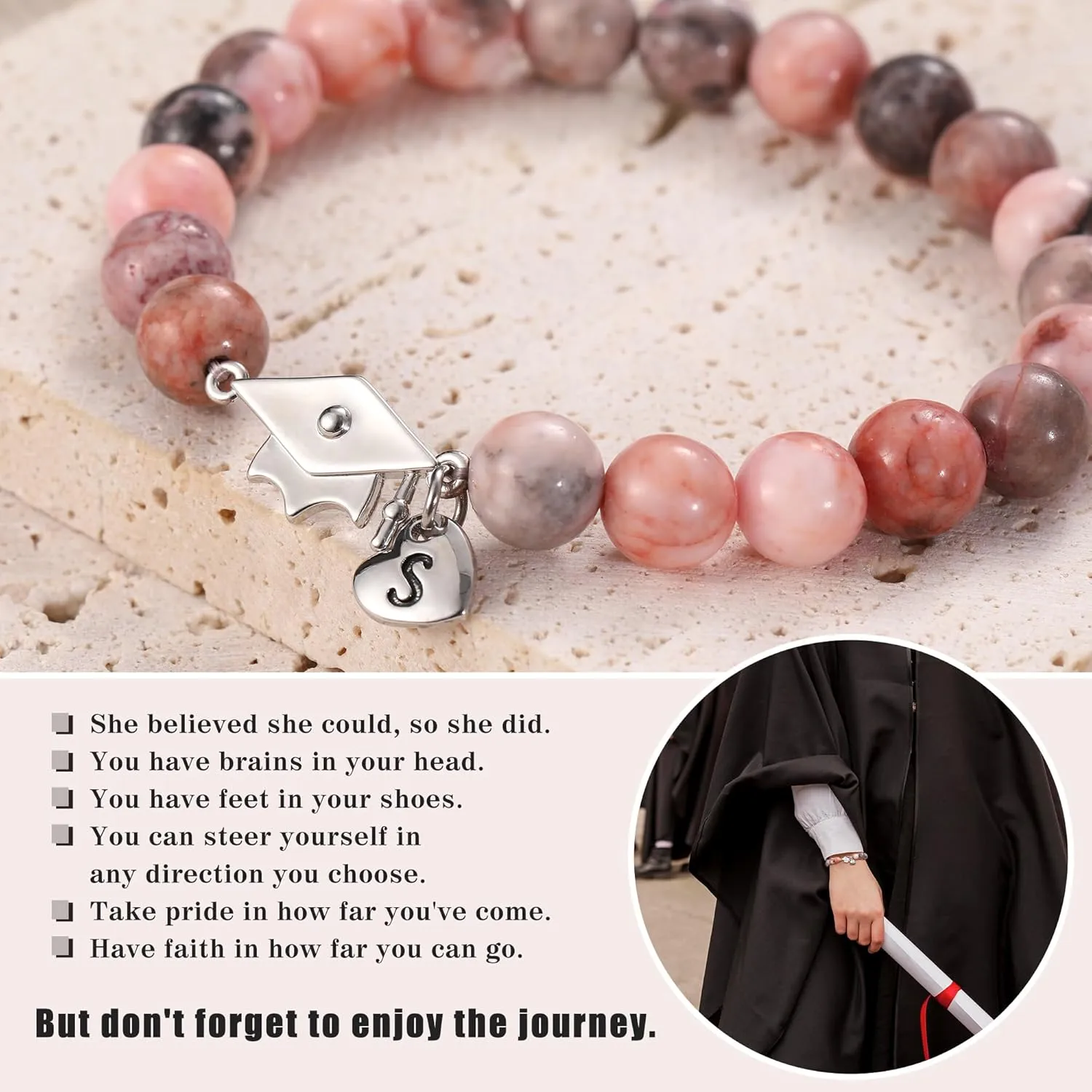2024 Graduation Gifts Class of 2024 Gifts A-Z Initial Graduation Bracelets for Her College High School 8th 6th 5th Grade Graduation Gifts Graduation Cap Decorations Inspirational Jewelry